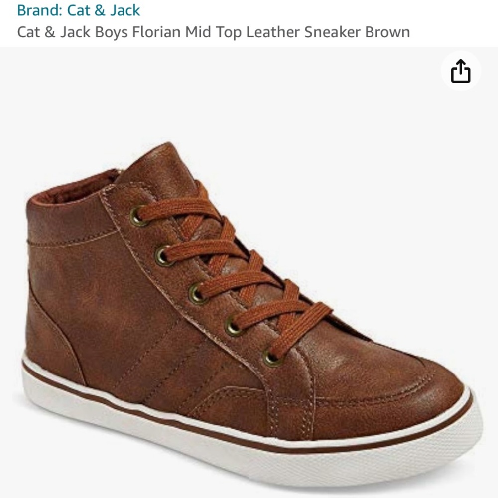 Brand: Cat & Jack
Cat & Jack Boys Florian Mid Top Leather Sneaker Brown, size 6